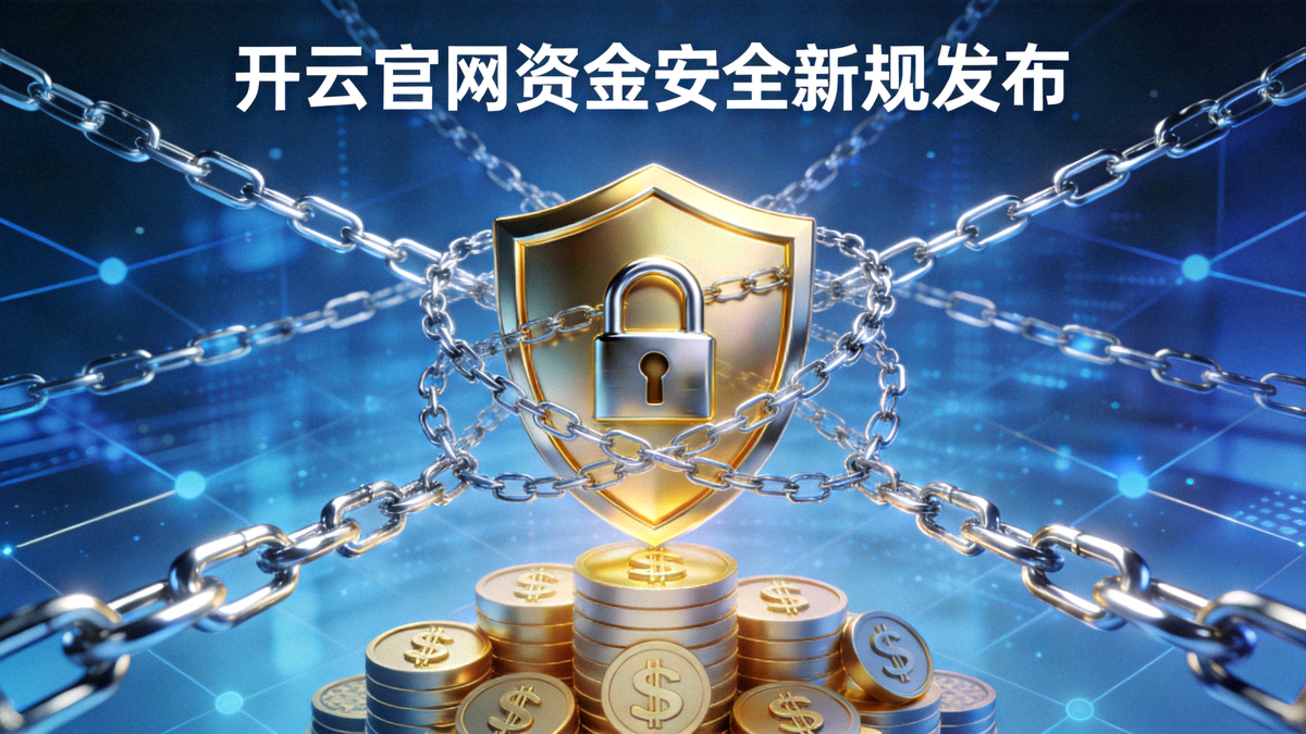 开云官网资金安全新规发布封面图，展示多重加密锁链与盾牌守护资产