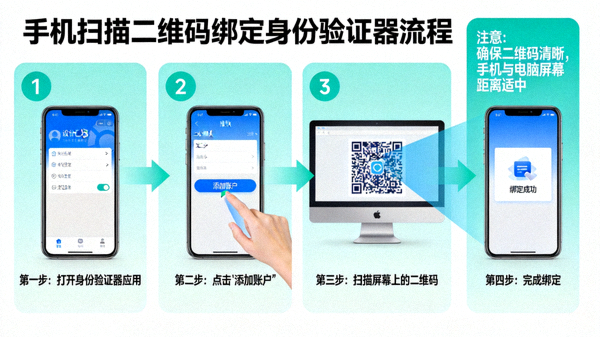 手机扫描二维码绑定身份验证器示意图