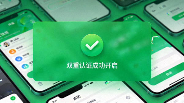 双重认证成功开启后的提示界面，显示绿色对勾